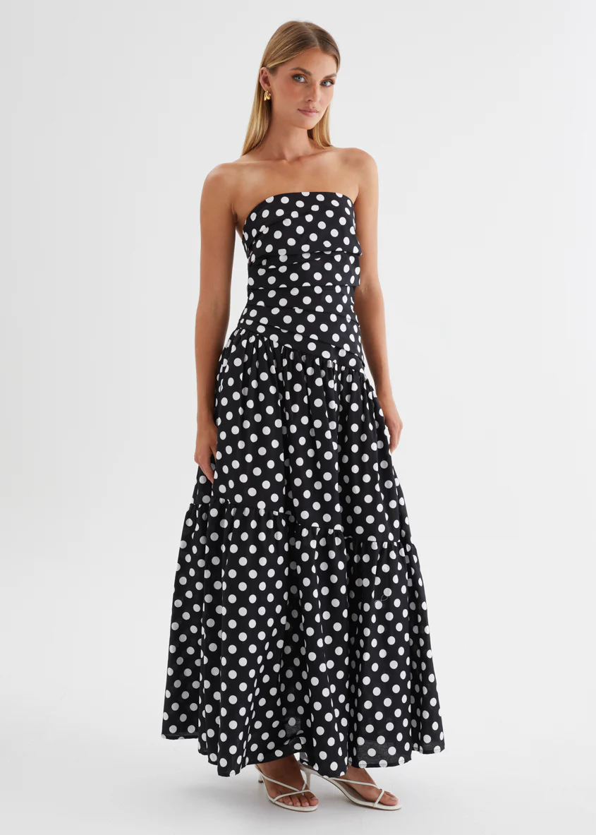 Abie Strapless Maxi Dress - Black Polka - Image 5