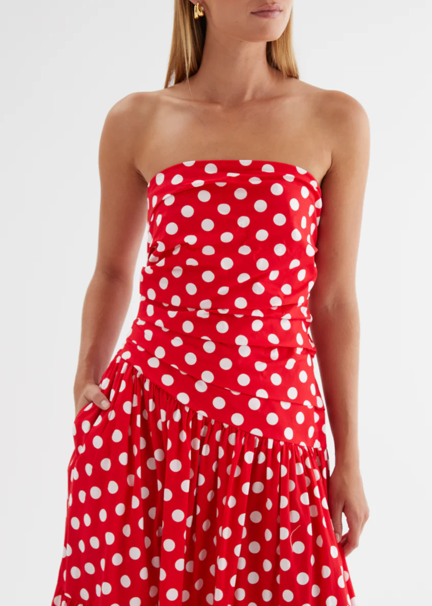 Abie Strapless Maxi Dress - Red Polka - Image 10