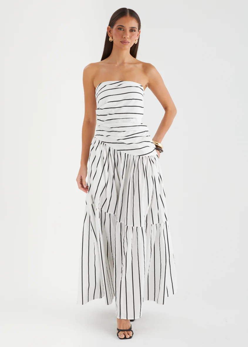 Abie Strapless Maxi Dress - White Stripe - Image 4