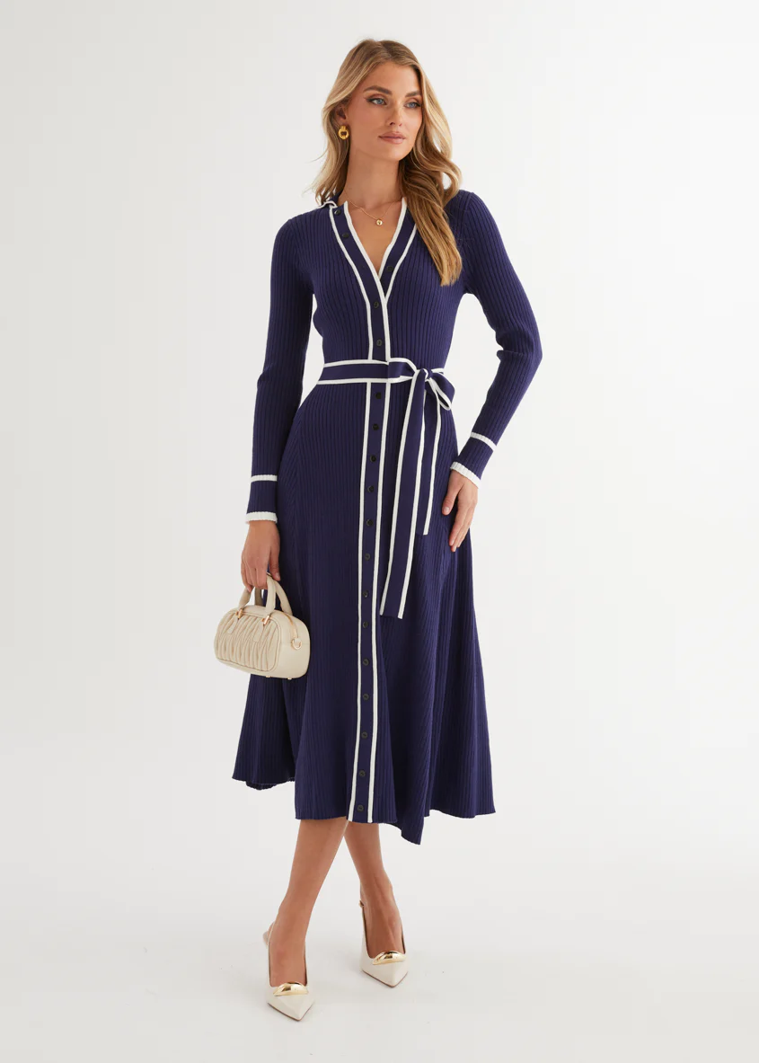 Adah Knit Midi Dress - Navy - Image 4