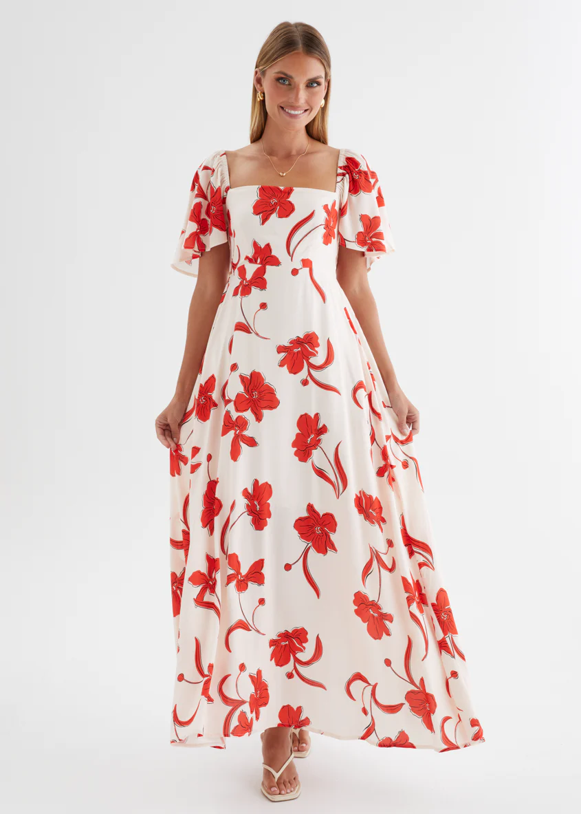 Ailea Maxi Dress - Red Flowers - Image 3