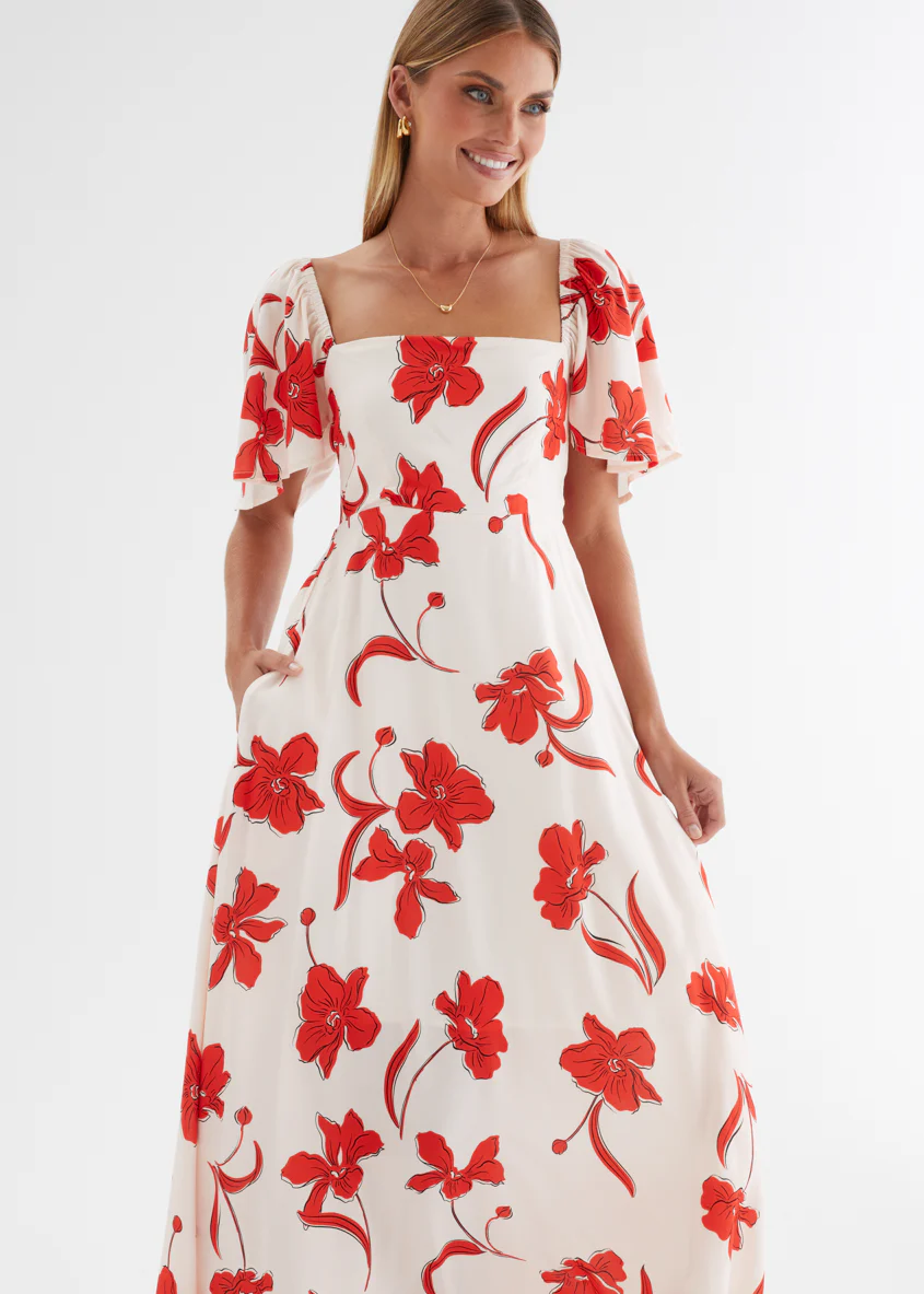 Ailea Maxi Dress - Red Flowers - Image 4