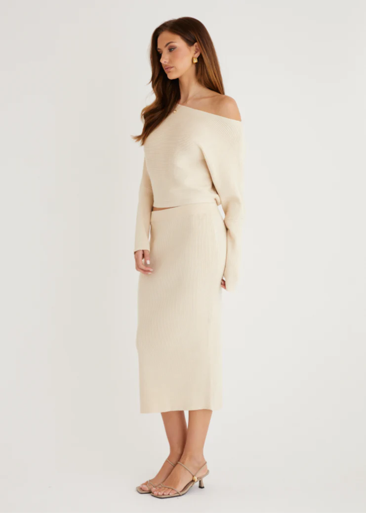 Alley Knit Midi Skirt - Beige - Image 3