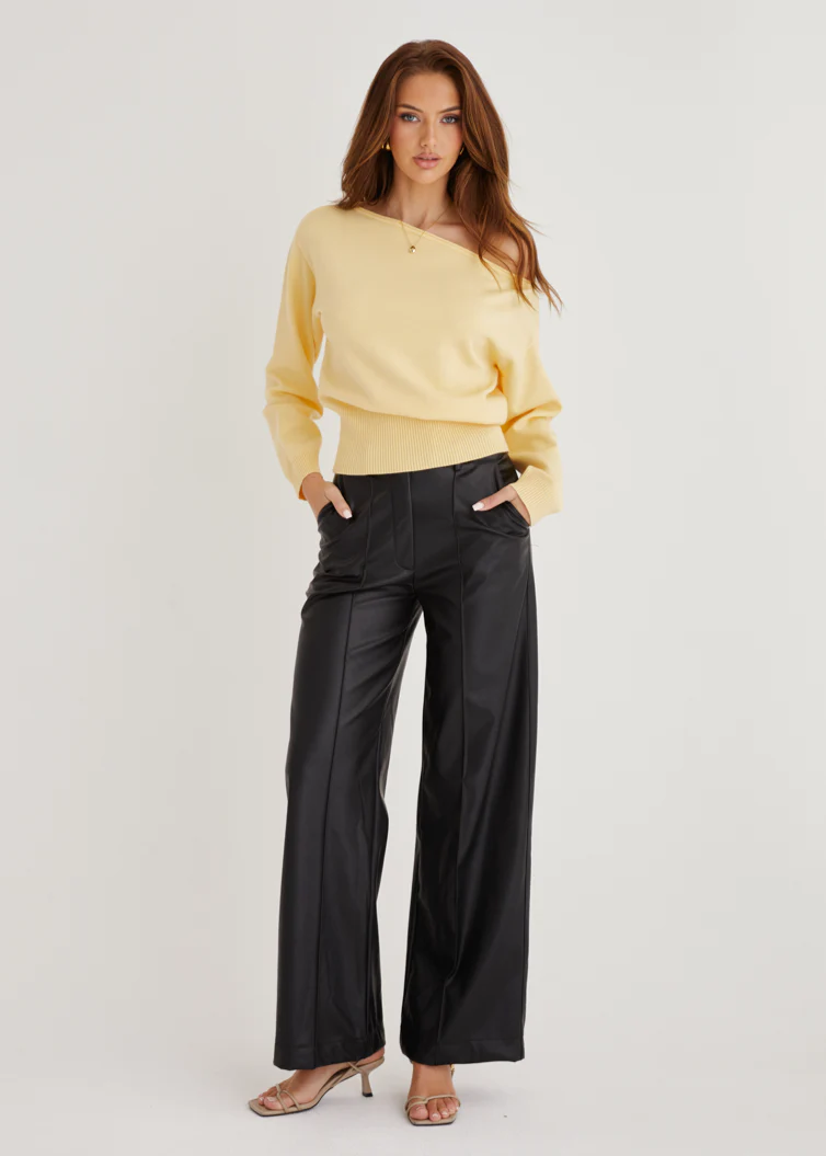 Ally Drop Shoulder Knit Top - Lemon - Image 2