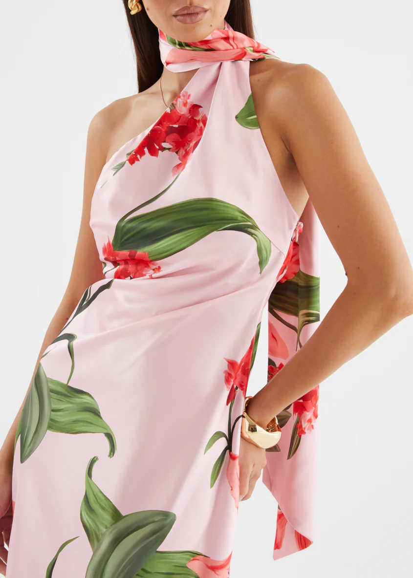 Ally One Shoulder Maxi Dress - Watermelon Floral - Image 12