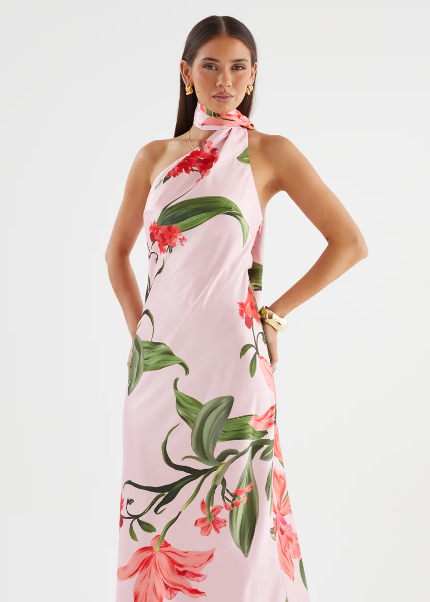 Ally One Shoulder Maxi Dress - Watermelon Floral - Image 5