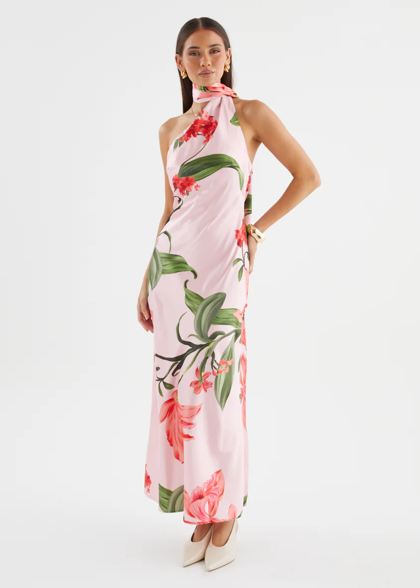 Ally One Shoulder Maxi Dress - Watermelon Floral - Image 8