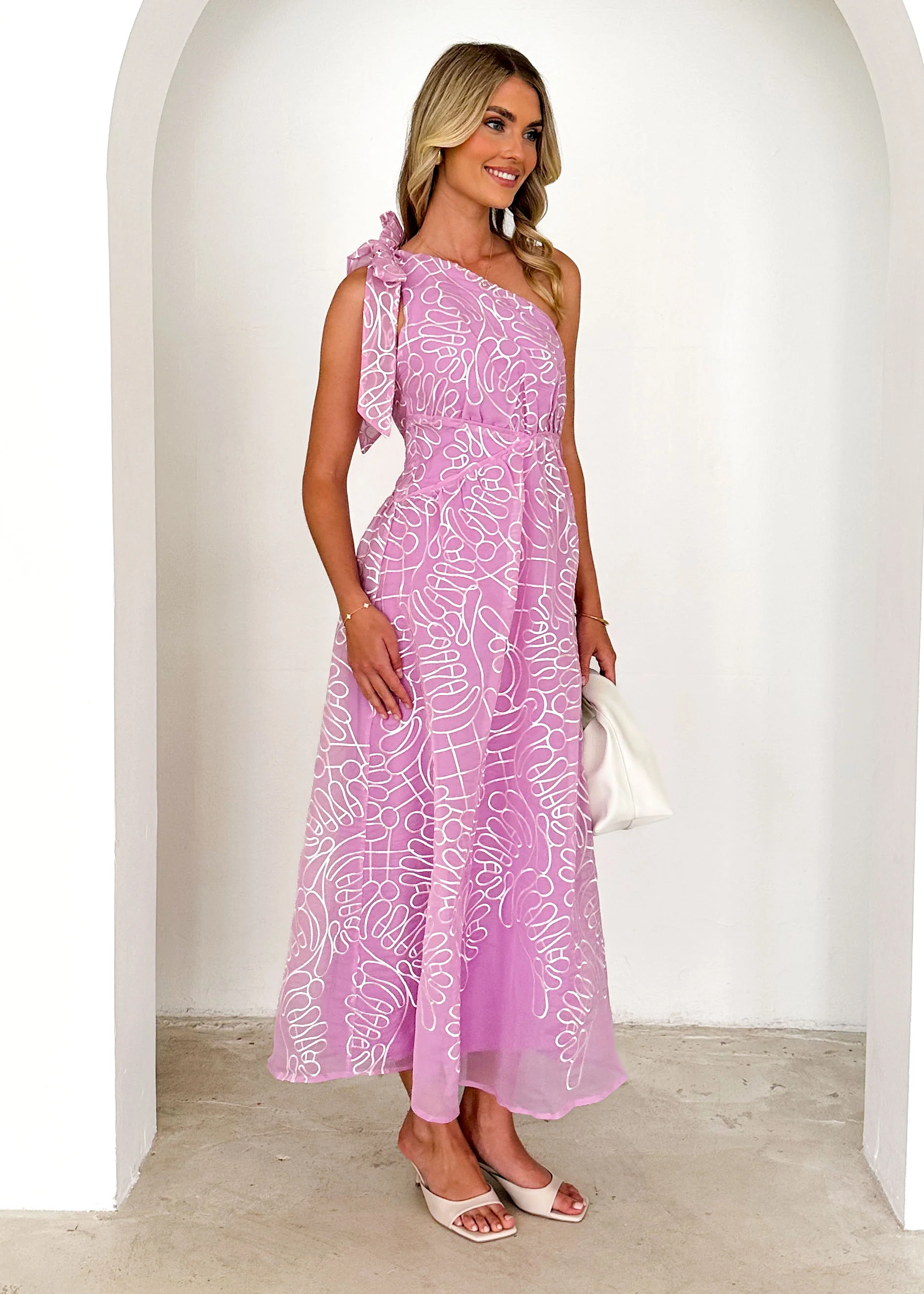 Amalfi One Shoulder Midi Dress - Candy Embroidered - Image 4