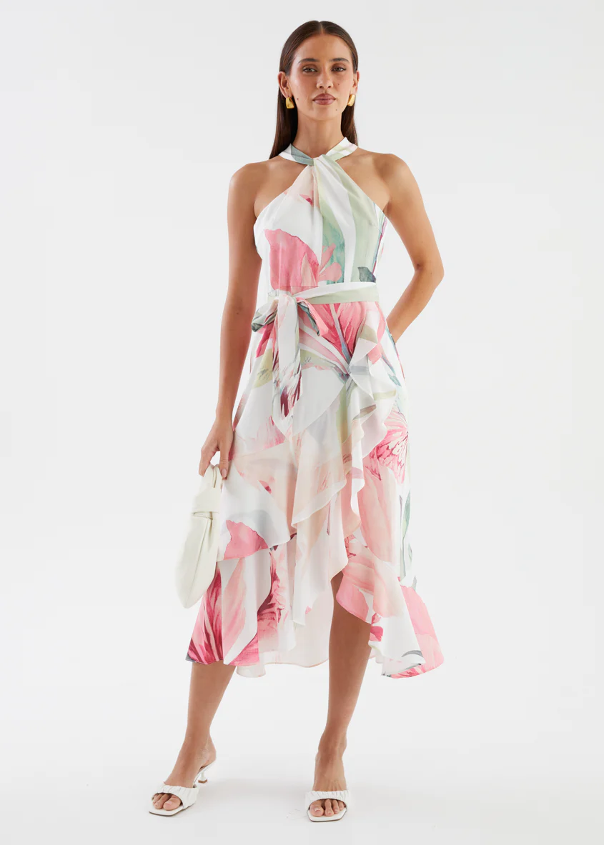 Amaris Halter Midi Dress - Pink Floral - Image 5
