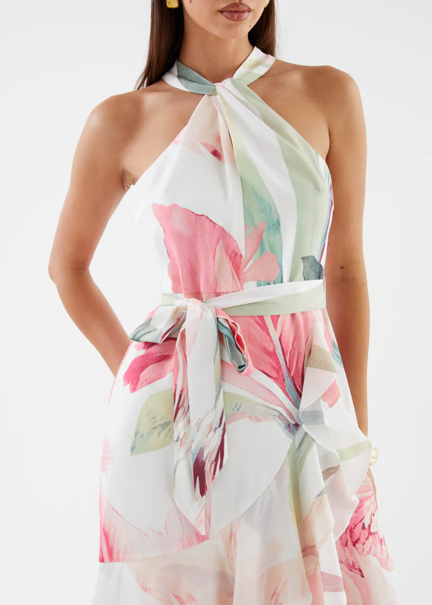 Amaris Halter Midi Dress - Pink Floral - Image 9