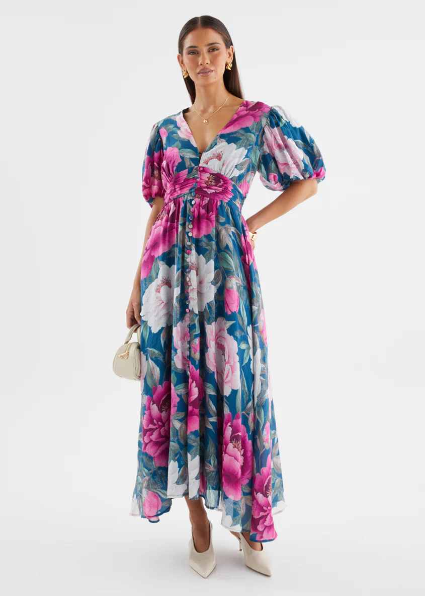 Anastasia Maxi Dress - Teal Peony - Image 9