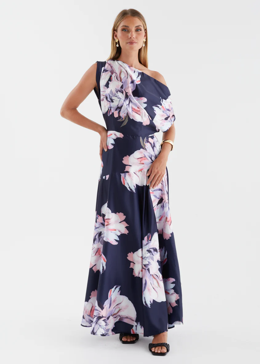 Anina Drop Shoulder Maxi Dress - Navy Blossom - Image 2