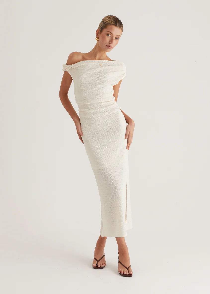 Archie One Shoulder Midi Dress - Cream - Image 12