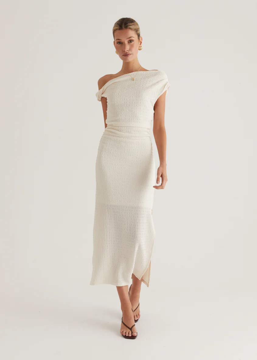 Archie One Shoulder Midi Dress - Cream - Image 13