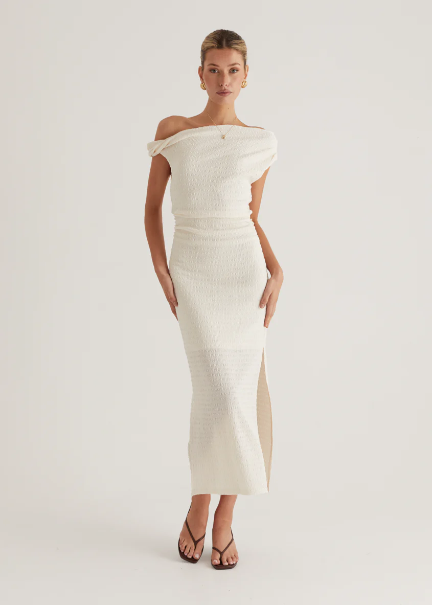 Archie One Shoulder Midi Dress - Cream - Image 14