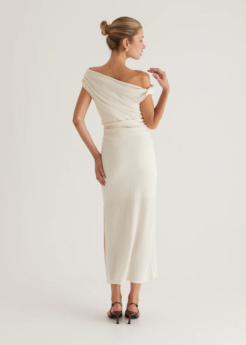 Archie One Shoulder Midi Dress - Cream - Image 16