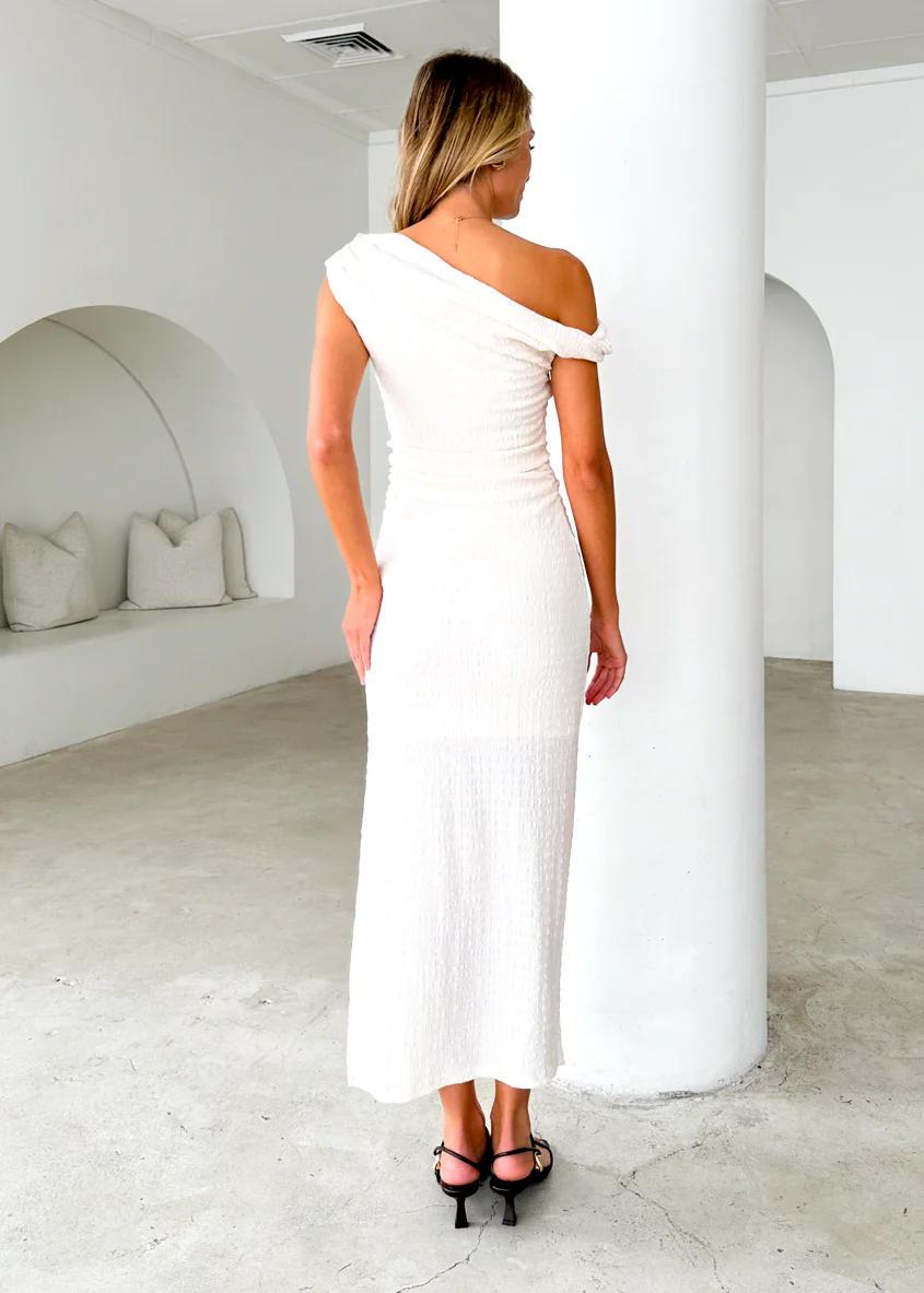 Archie One Shoulder Midi Dress - Cream - Image 8