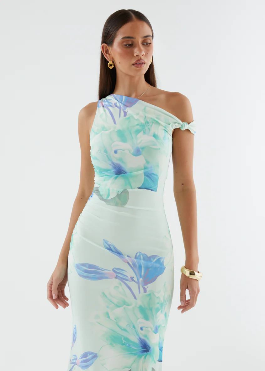 Arlo Drop Shoulder Mesh Maxi Dress - Mint Flowers - Image 3