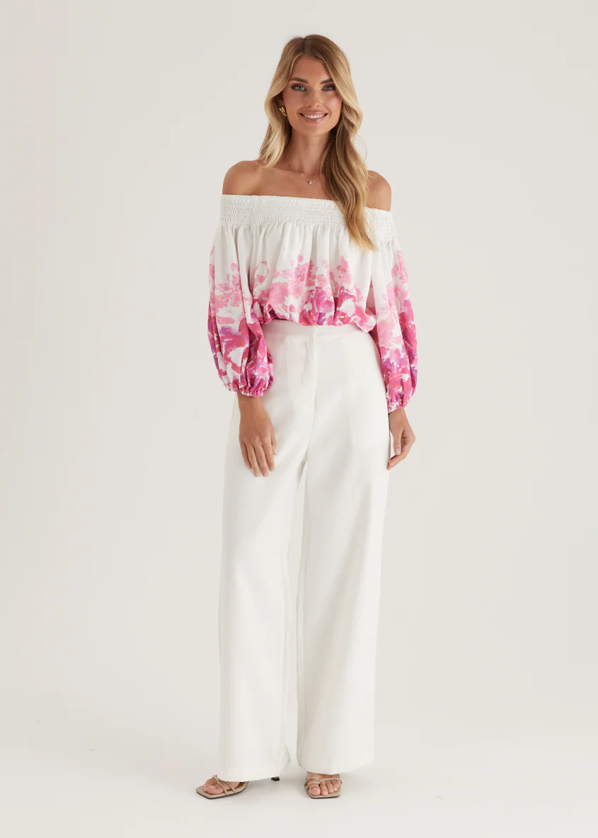 Averie Off Shoulder Top - Pink Floral - Image 15