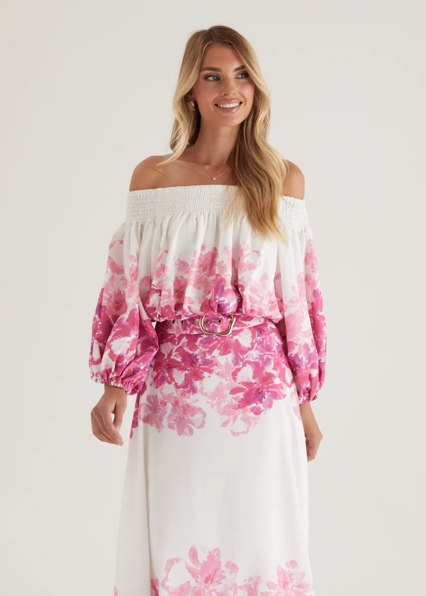 Averie Off Shoulder Top - Pink Floral - Image 20