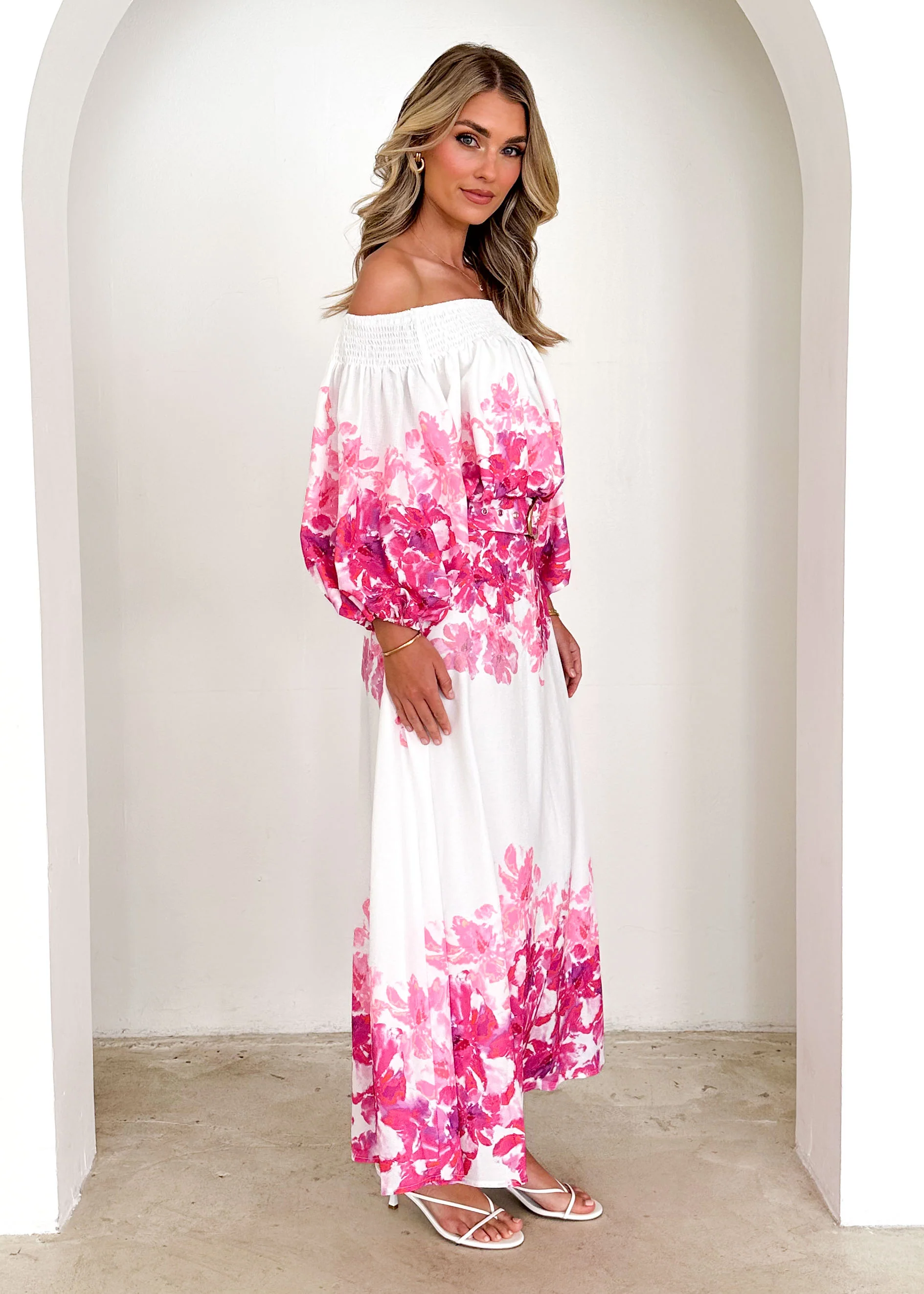 Averie Off Shoulder Top - Pink Floral - Image 26