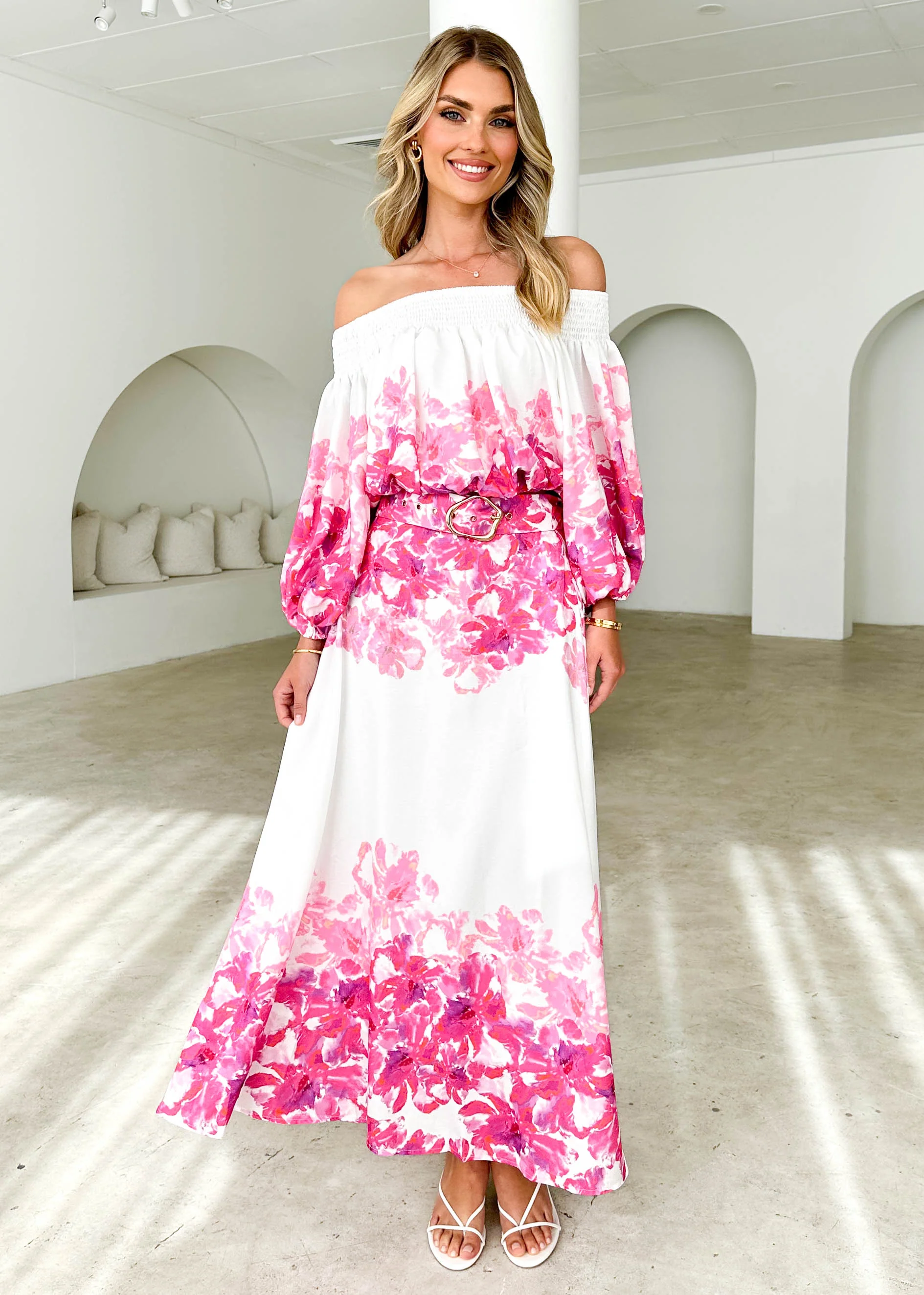 Averie Off Shoulder Top - Pink Floral - Image 7