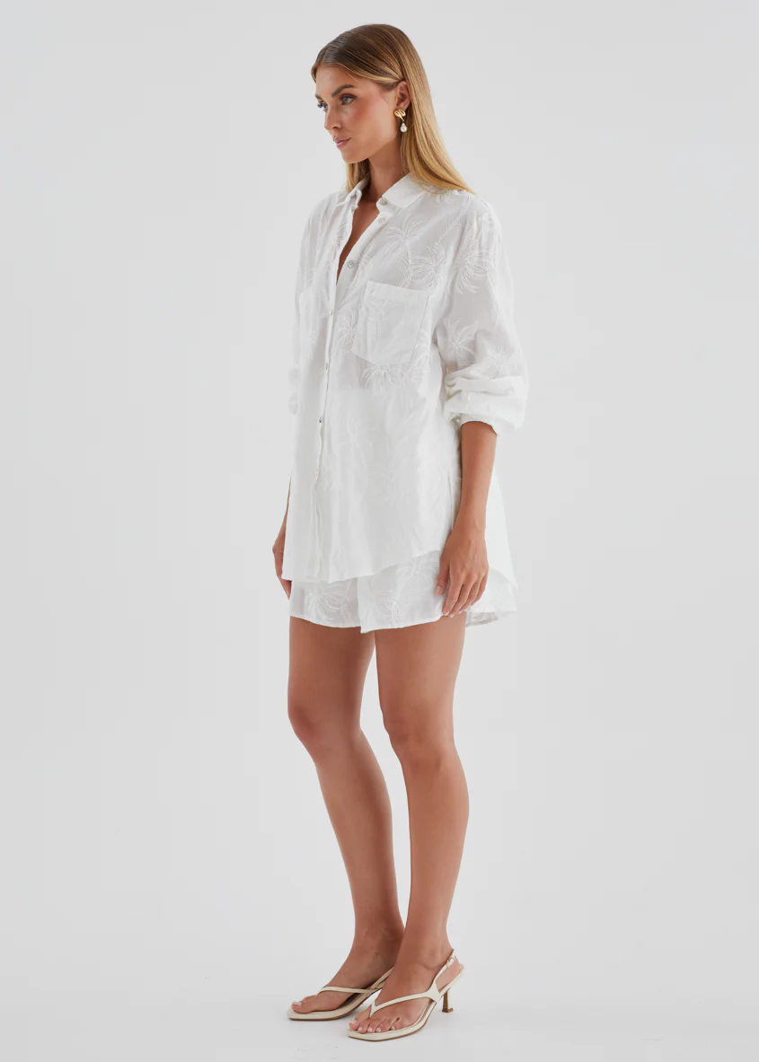 Ayra Embroidered Shorts - White Palm - Image 9