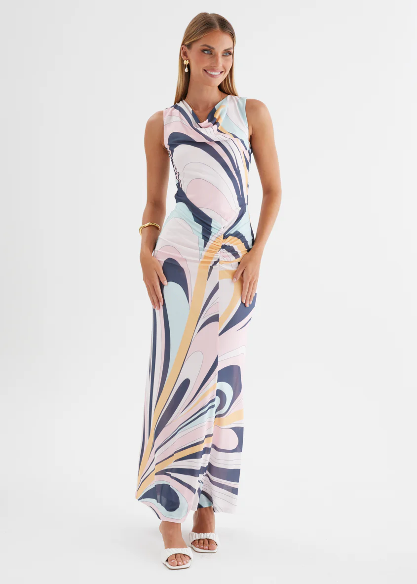 Babylon Mesh Midi Dress - Pink Swirl Print - Image 11