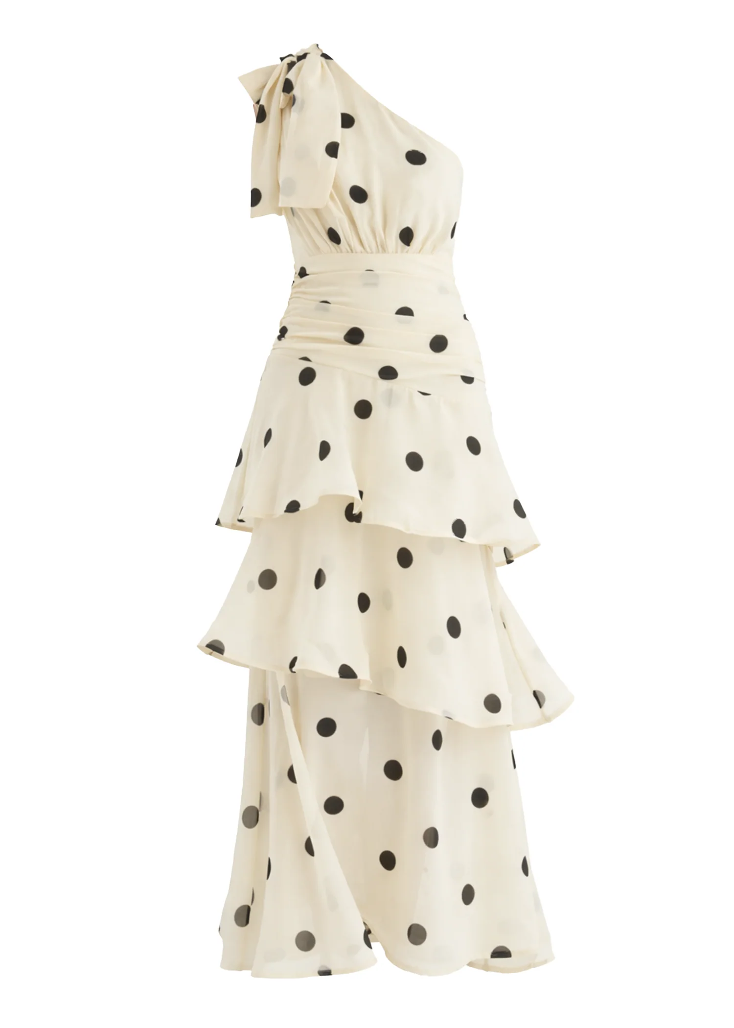 Bailee One Shoulder Midi Dress - Cream Polka - Image 3