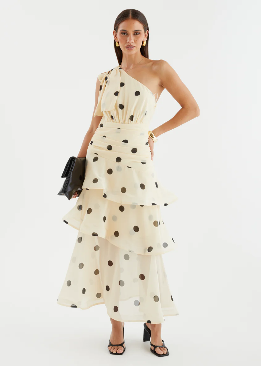Bailee One Shoulder Midi Dress - Cream Polka - Image 5
