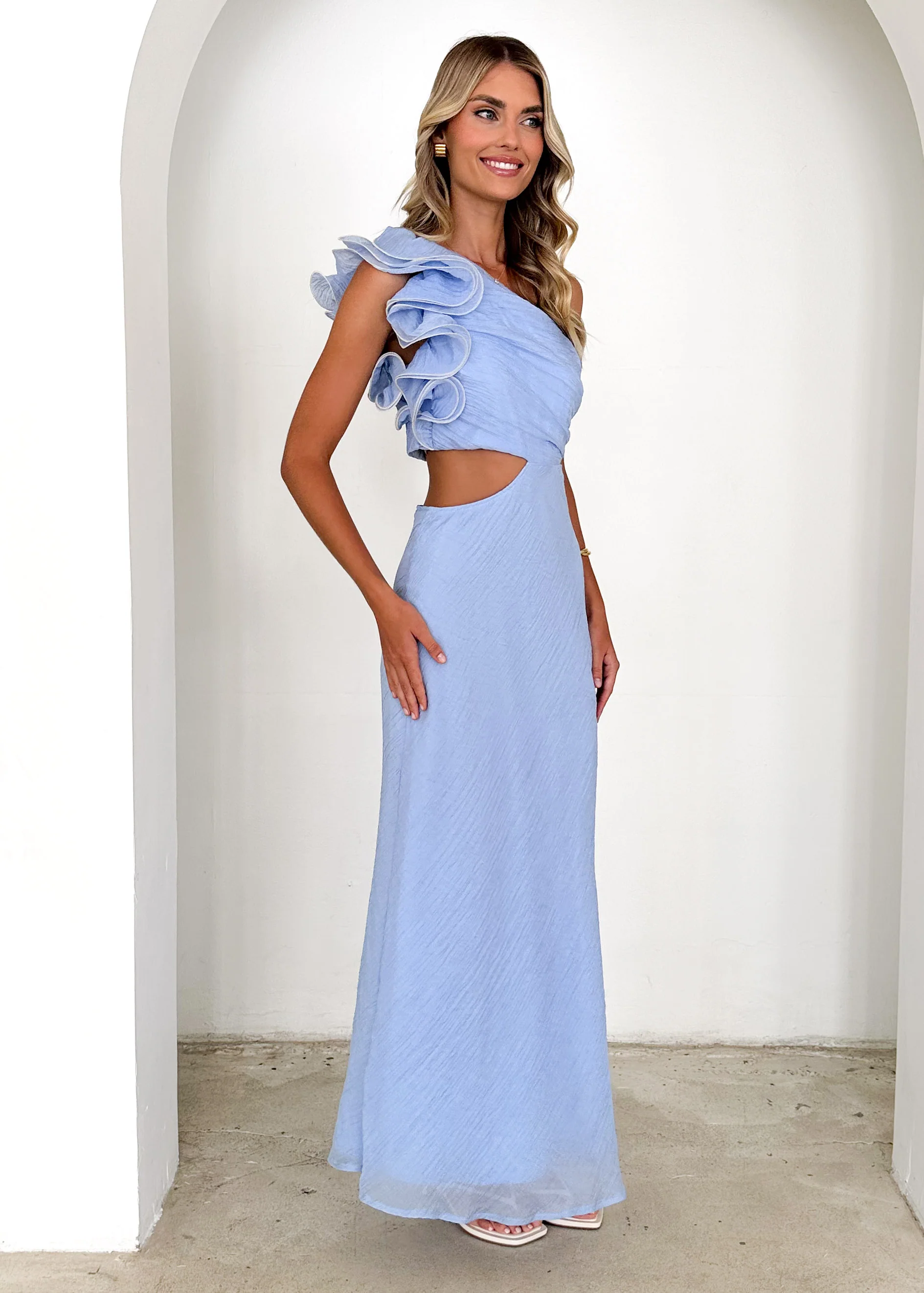 Britt One Shoulder Maxi Dress - Sky Blue - Image 6
