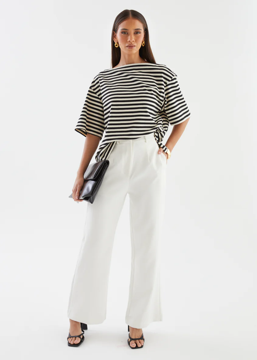 Calle Drop Shoulder Top - Black Stripe - Image 4