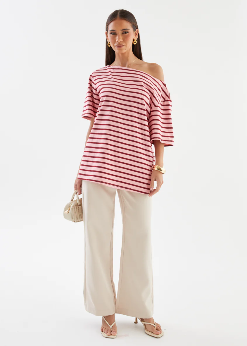 Calle Drop Shoulder Top - Rose Stripe - Image 3