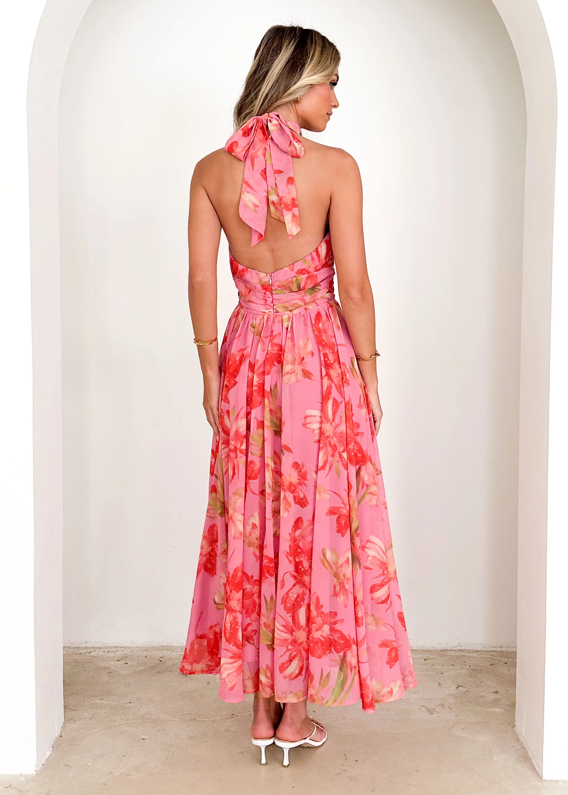 Caprice Halter Maxi Dress - Pink Floral - Image 7