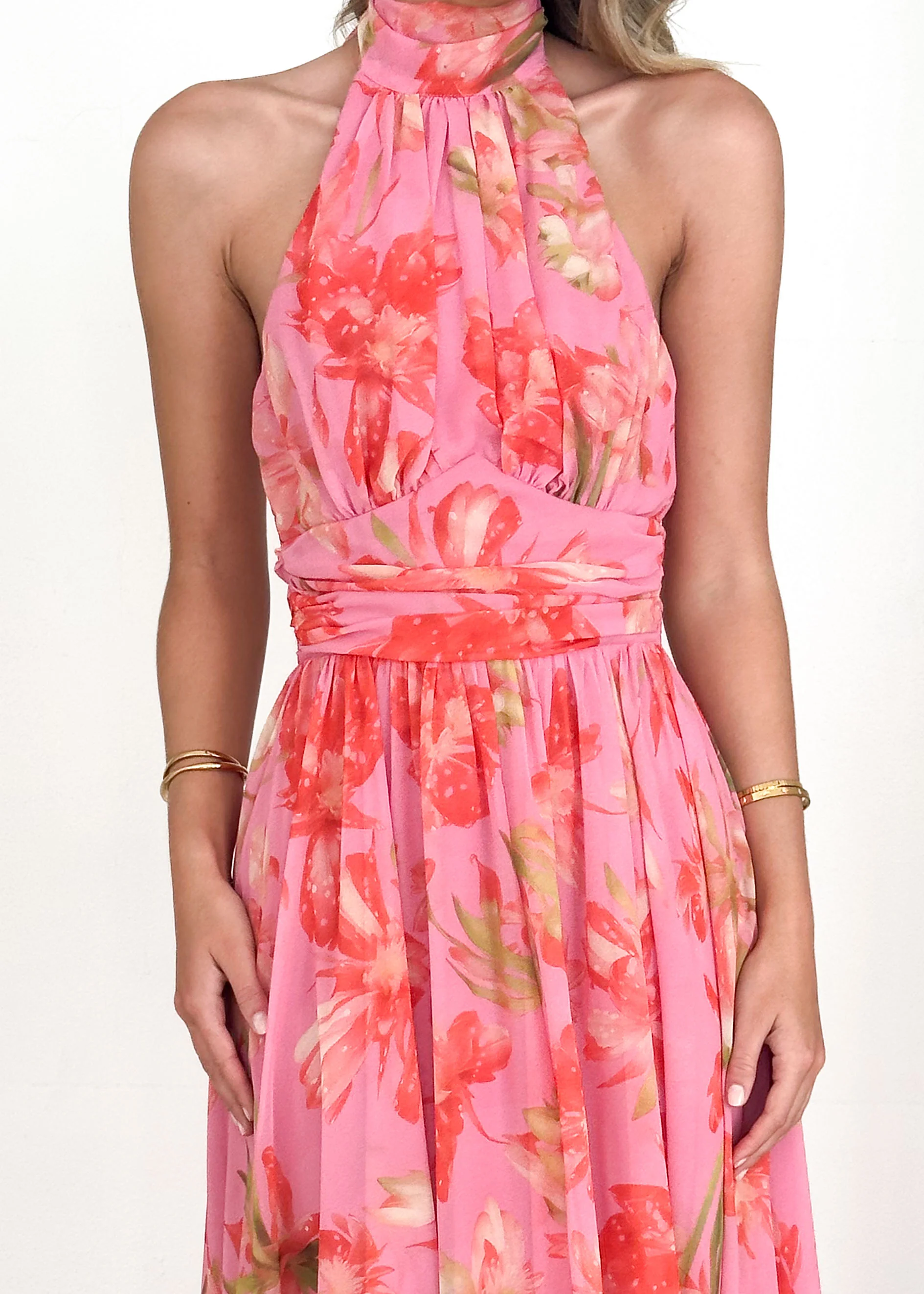 Caprice Halter Maxi Dress - Pink Floral - Image 8