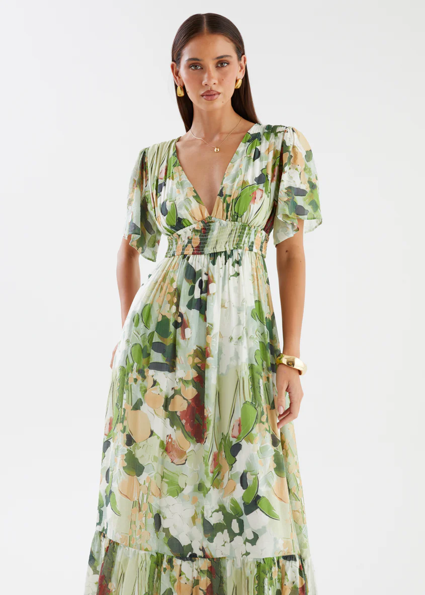 Cara Maxi Dress - Green Abstract - Image 4