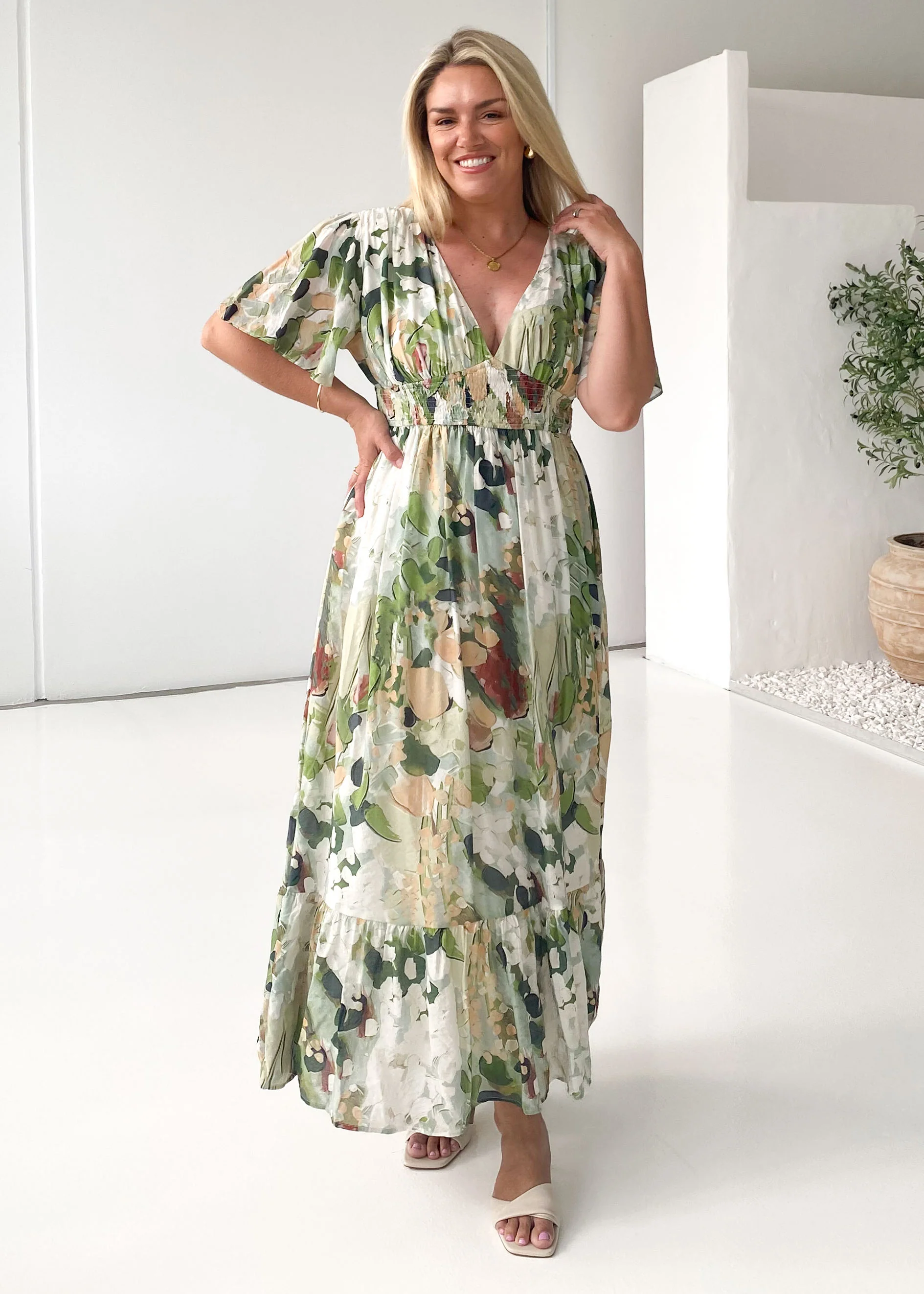 Cara Maxi Dress - Green Abstract - Image 5