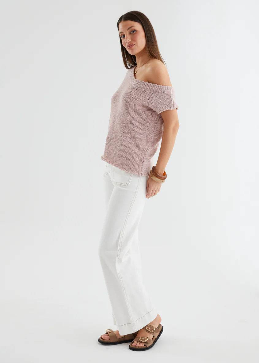 Casoni One Shoulder Knit Top - Dusty Rose - Image 5