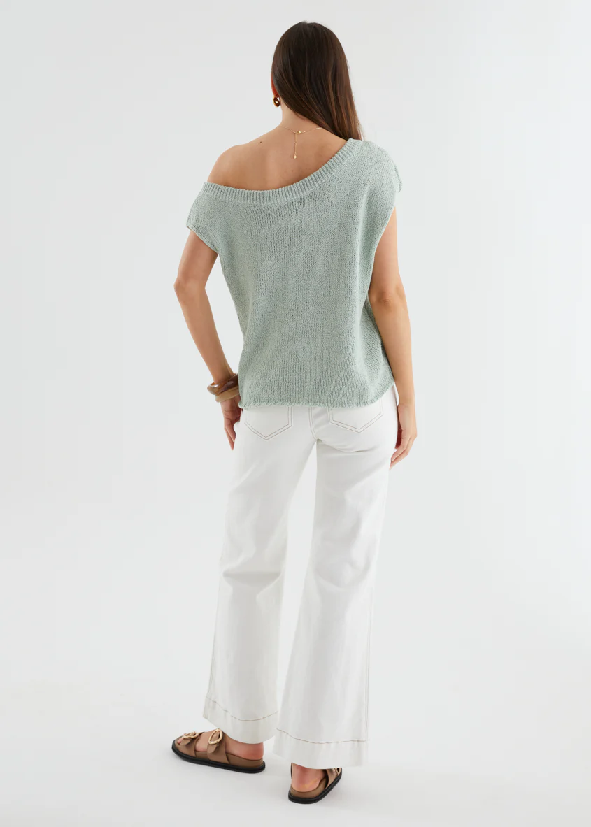 Casoni One Shoulder Knit Top - Sage - Image 6