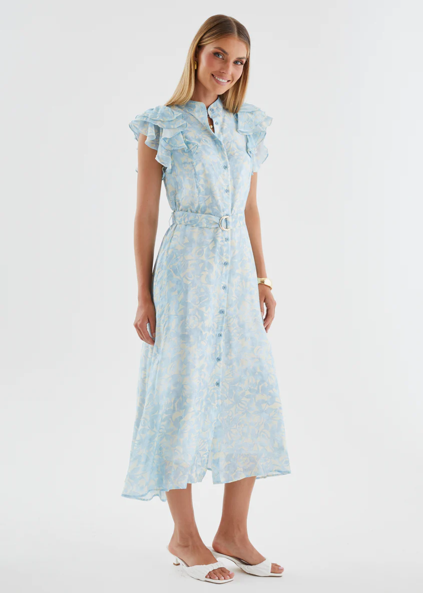 Cassia Midi Dress - Sky Blue Floral - Image 9