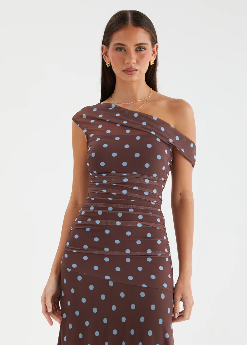 Cecilia Drop Shoulder Maxi Dress - Choc Blue Polka - Image 4