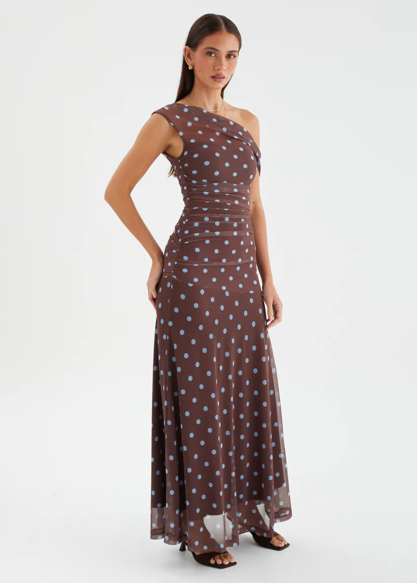 Cecilia Drop Shoulder Maxi Dress - Choc Blue Polka - Image 7