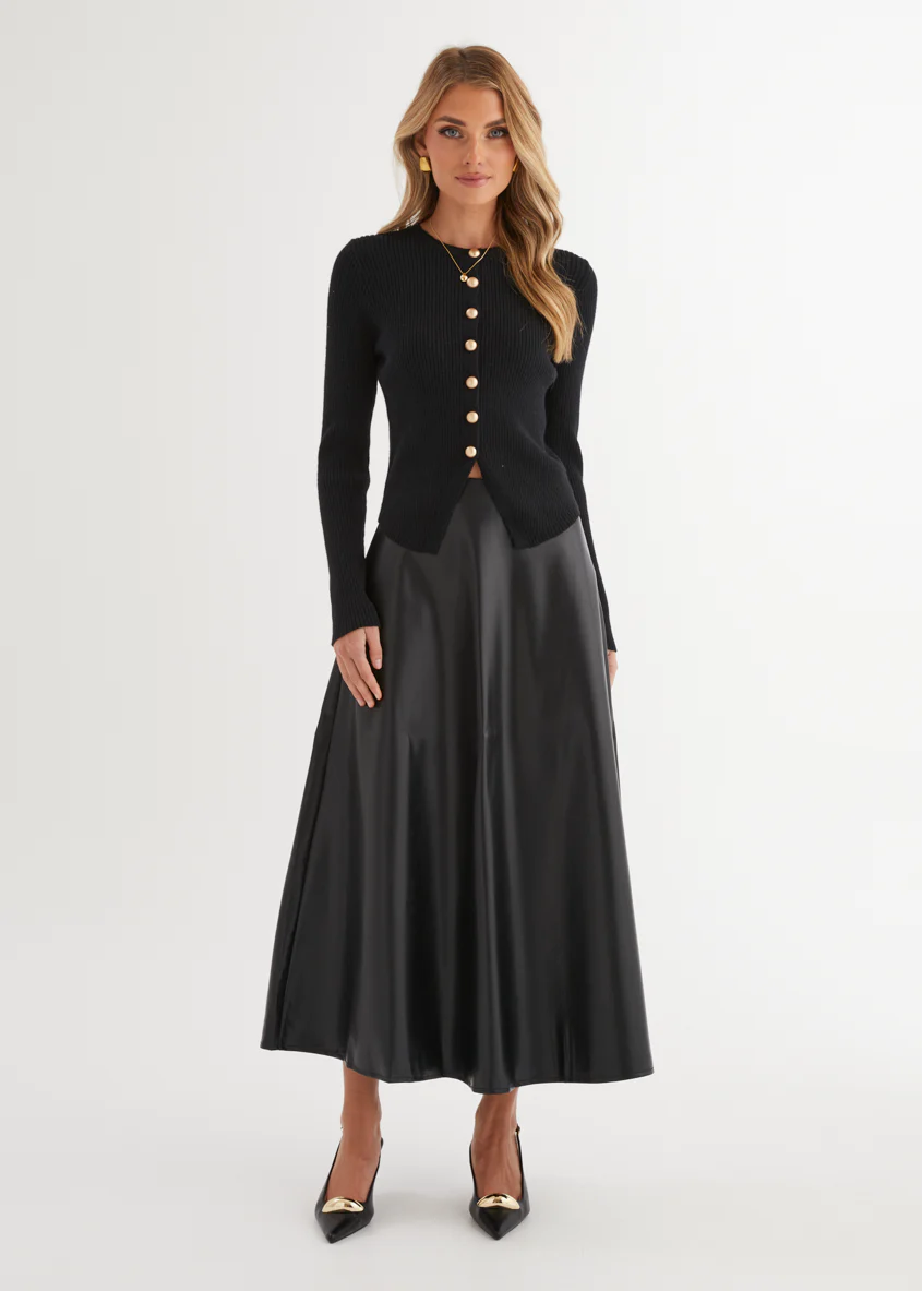 Coltrane PU Midi Skirt - Black - Image 9