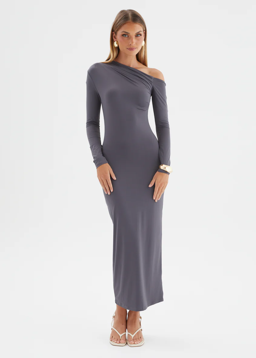 Dayla One Shoulder Midi Dress - Charcoal - Image 4