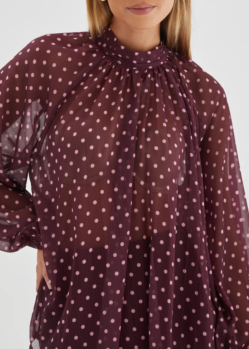 Deborah Blouse - Burgundy Polka Dot - Image 9