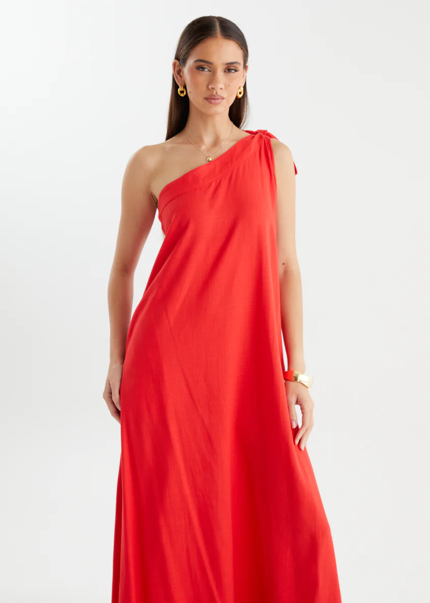 Debra One Shoulder Maxi Dress - Red - Image 3