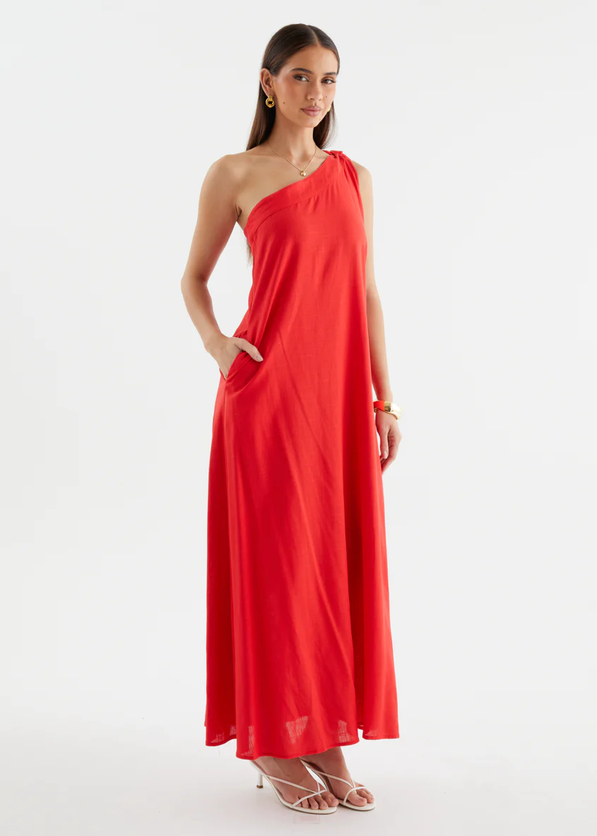 Debra One Shoulder Maxi Dress - Red - Image 6