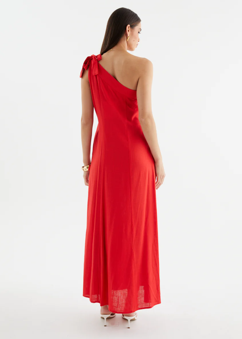 Debra One Shoulder Maxi Dress - Red - Image 7