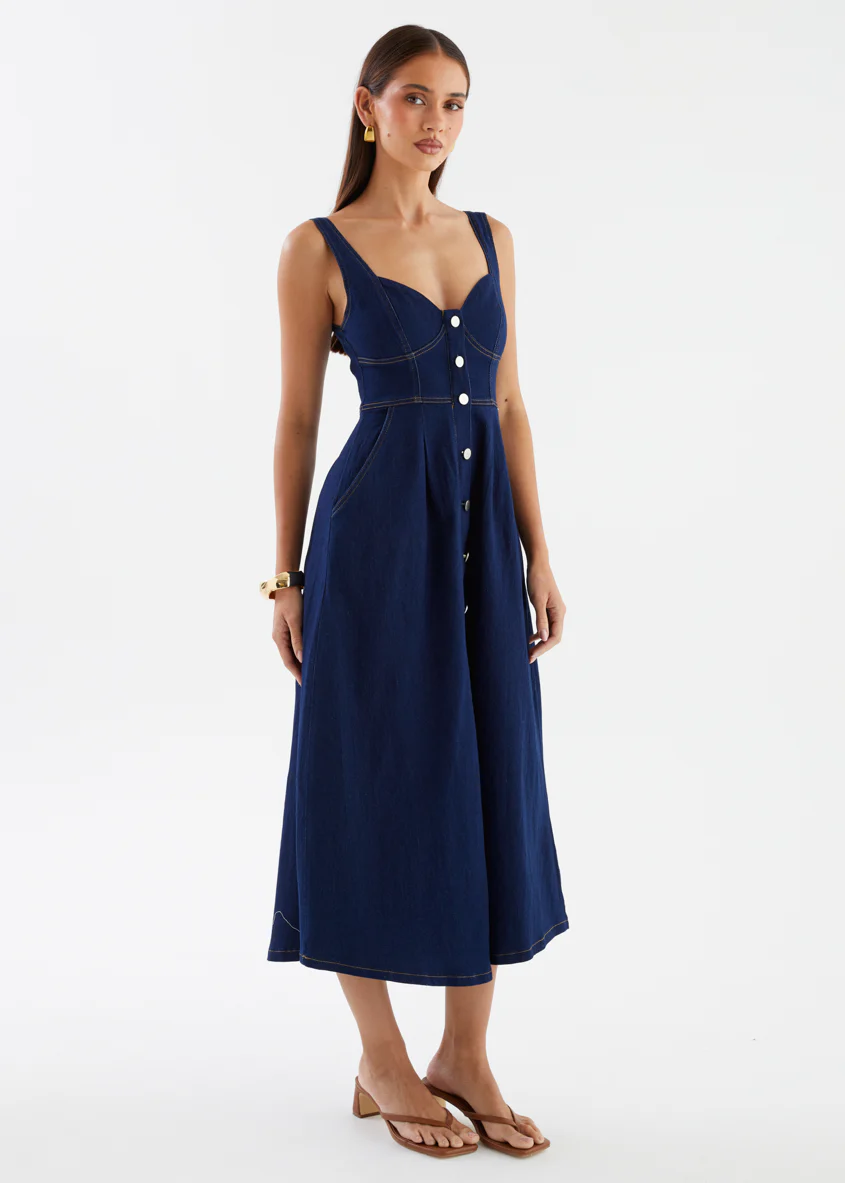Deja Denim Midi Dress - Dark Blue - Image 5
