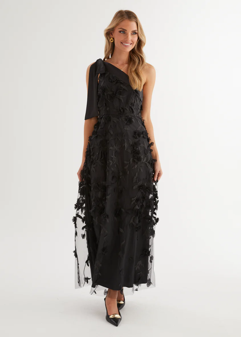 Devotion One Shoulder Midi Dress - Black - Image 4